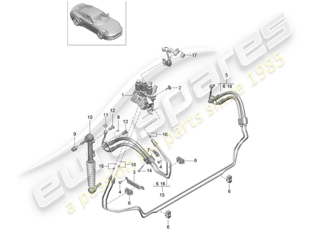 porsche 2019 (991-2 turbo) schema delle parti della linea idraulica