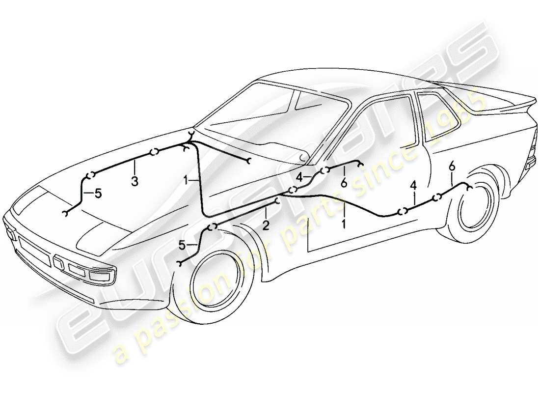 porsche 1986 (944) cablaggi - impianto freno antibloccaggio -abs- - indicatore usura pastiglie freno schema delle parti