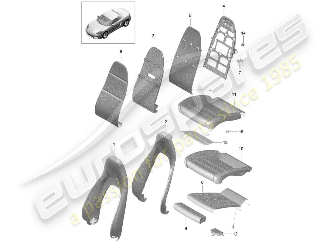 porsche 2017 (718 boxster) parte in schiuma diagramma delle parti