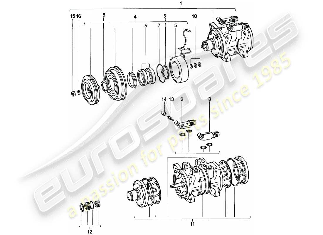 porsche 1980 (911) fornitore - nippondenso - compressore diagramma delle parti