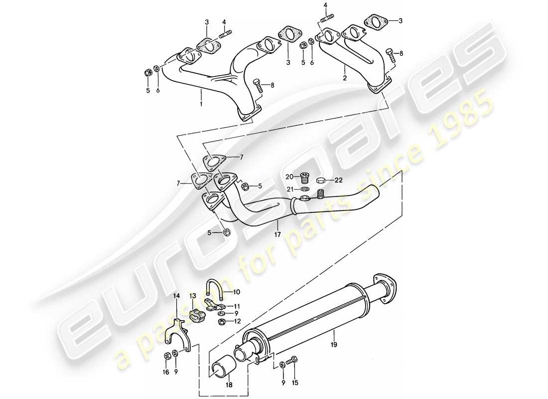 porsche 1987 (924s) sistema di scarico - silenziatore di scarico, anteriore schema delle parti