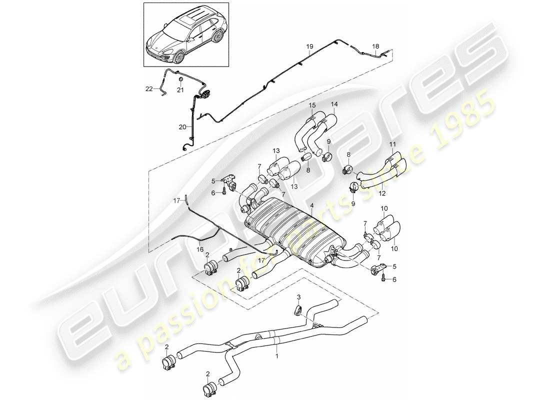 porsche 2012 (cayenne e2 92a) impianto di scarico diagramma delle parti