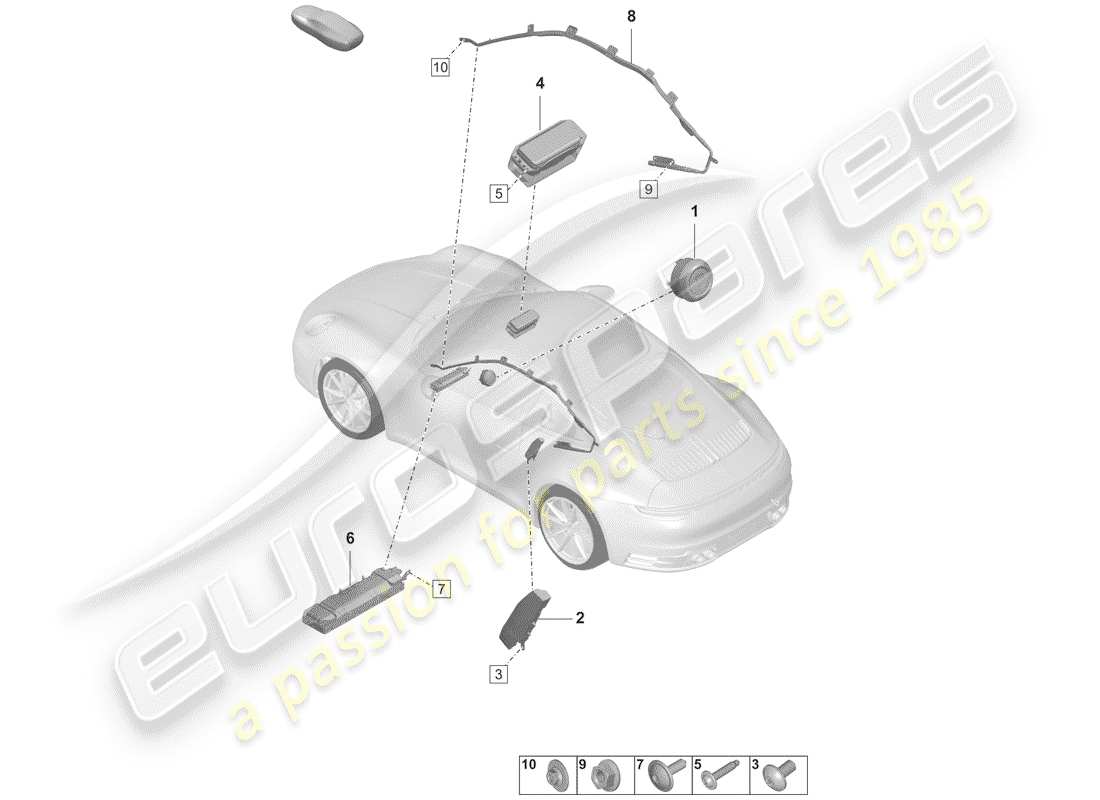 porsche 2020 (992-1) diagramma delle parti dell'airbag