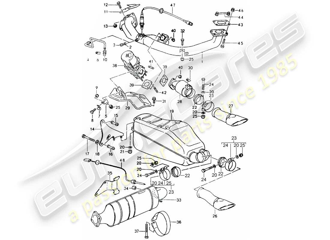 porsche 1992 (964) impianto di scarico diagramma delle parti