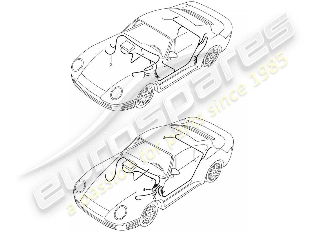 porsche 1987 (959) cablaggi - regolazione ammortizzatore - regolazione livello schema parte