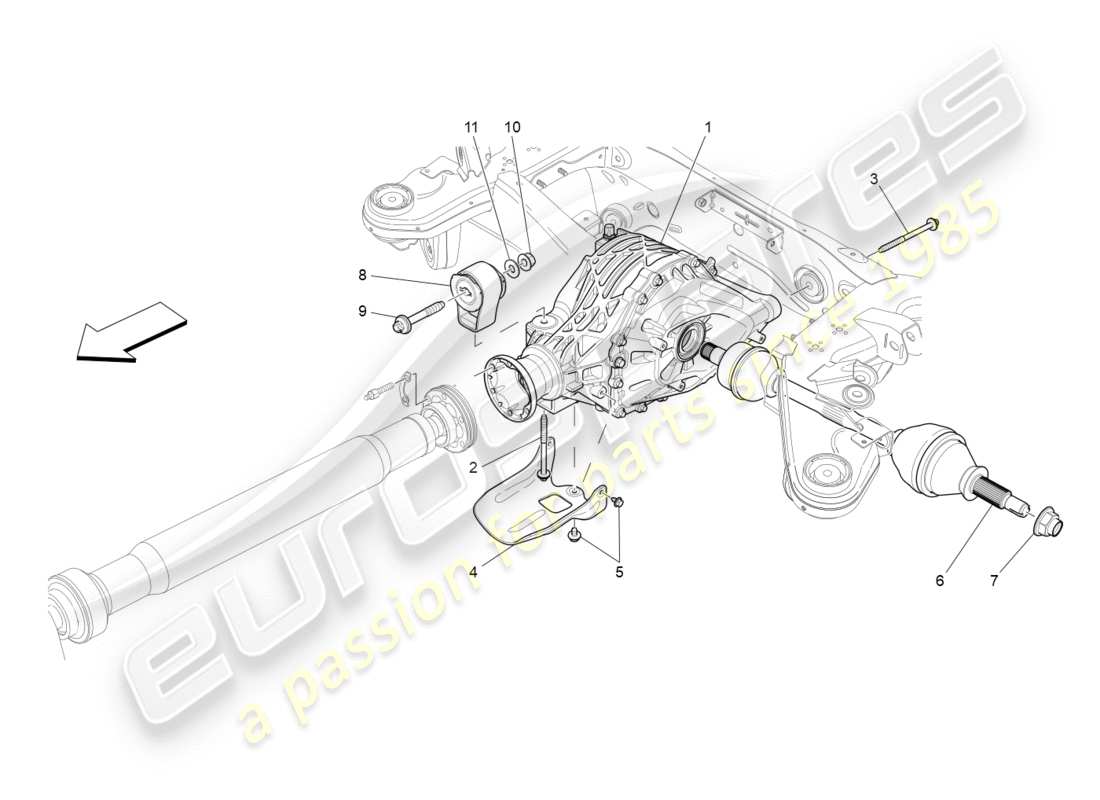 maserati qtp 3.0 bt v6 410hp (2014) diagramma delle parti del differenziale e dei semiassi posteriori