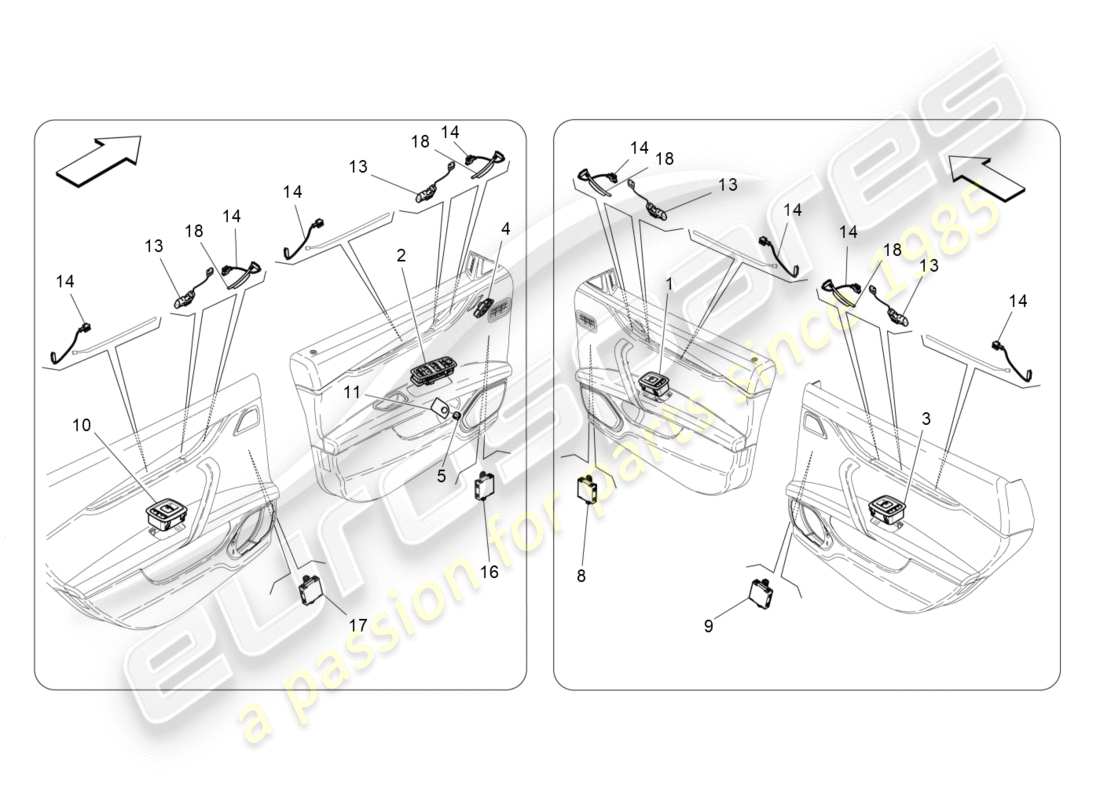 maserati qtp 3.0 bt v6 410hp (2014) diagramma delle parti dei dispositivi per porte