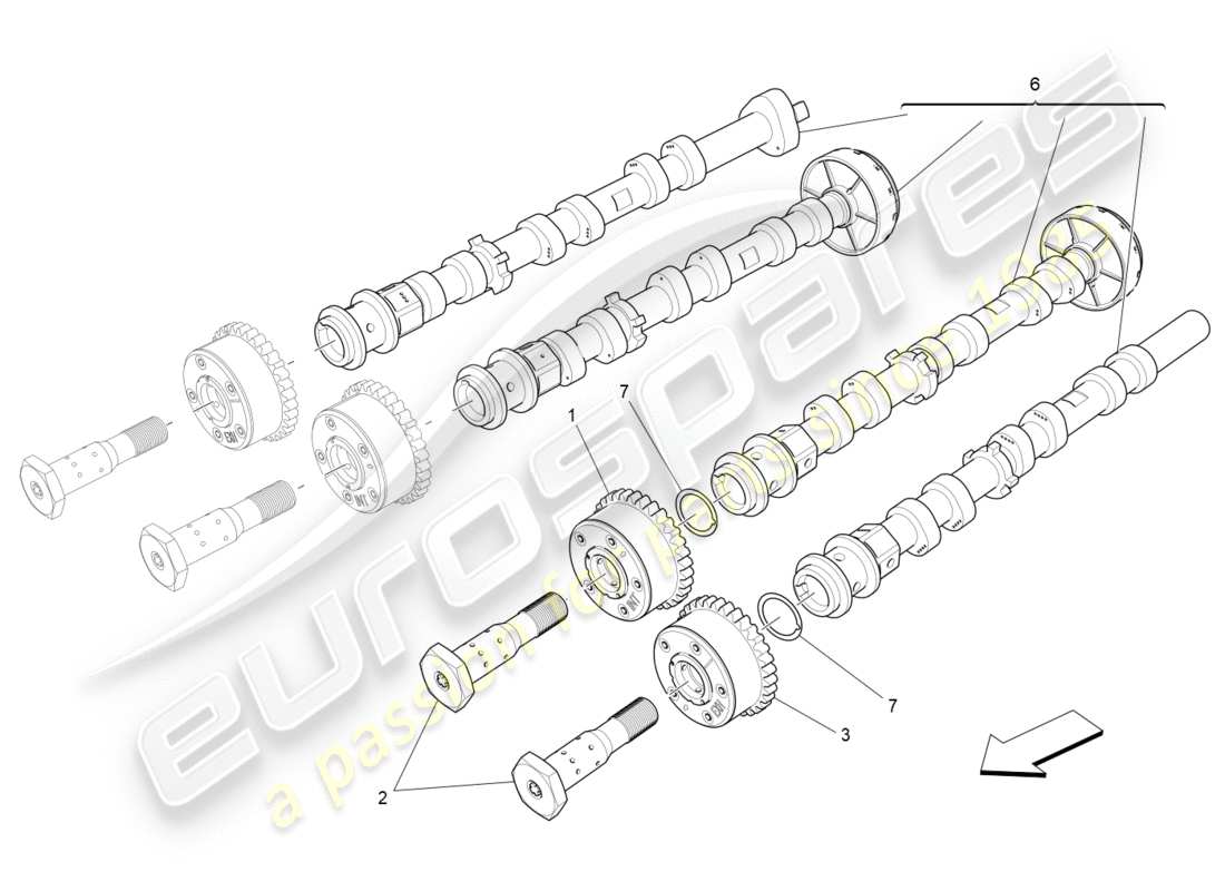 maserati qtp 3.0 bt v6 410hp (2014) diagramma delle parti degli alberi a camme della testata sinistra