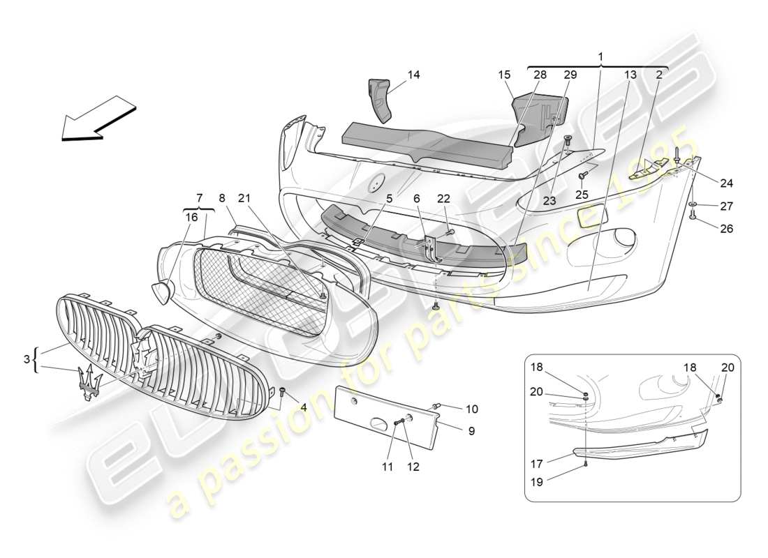 maserati granturismo (2015) schema delle parti paraurti anteriore
