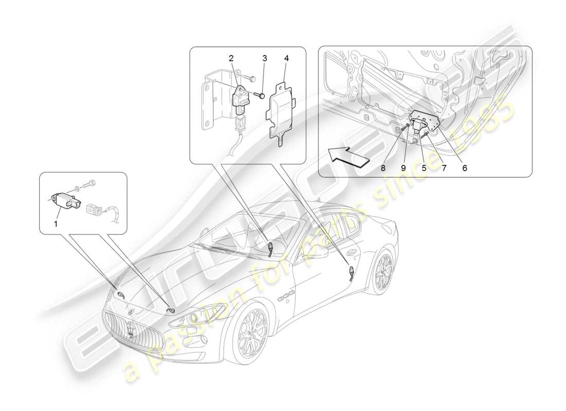 maserati granturismo (2008) sensori d'urto diagramma delle parti