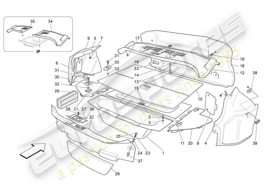 maserati granturismo (2016) tappetini per vano bagagli diagramma delle parti