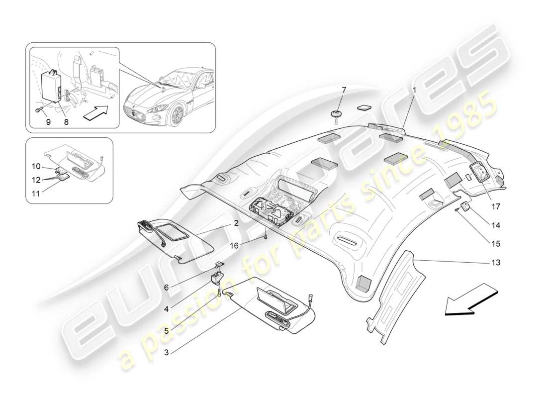 maserati granturismo (2016) tetto e visiere parasole diagramma delle parti