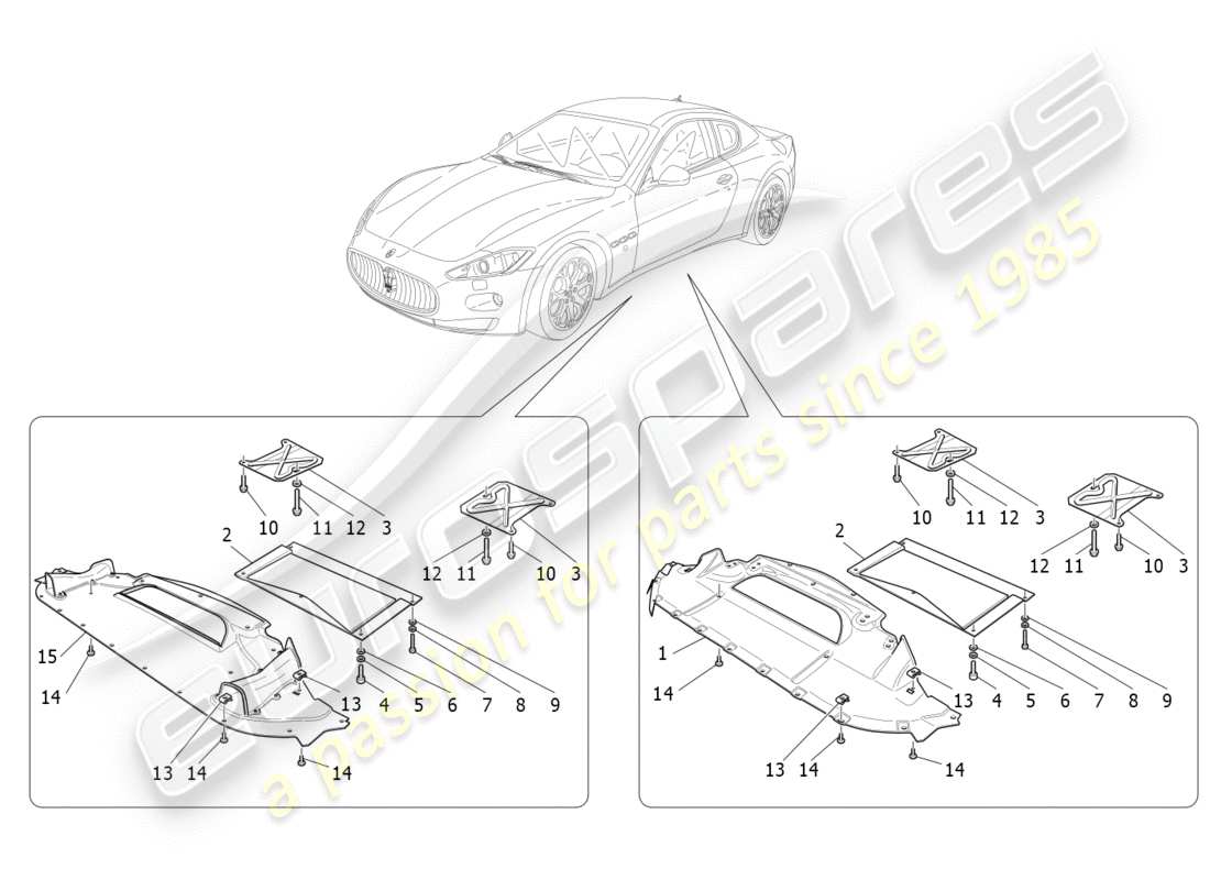 maserati granturismo (2014) schema delle parti delle protezioni sottoscocca e sottopavimento