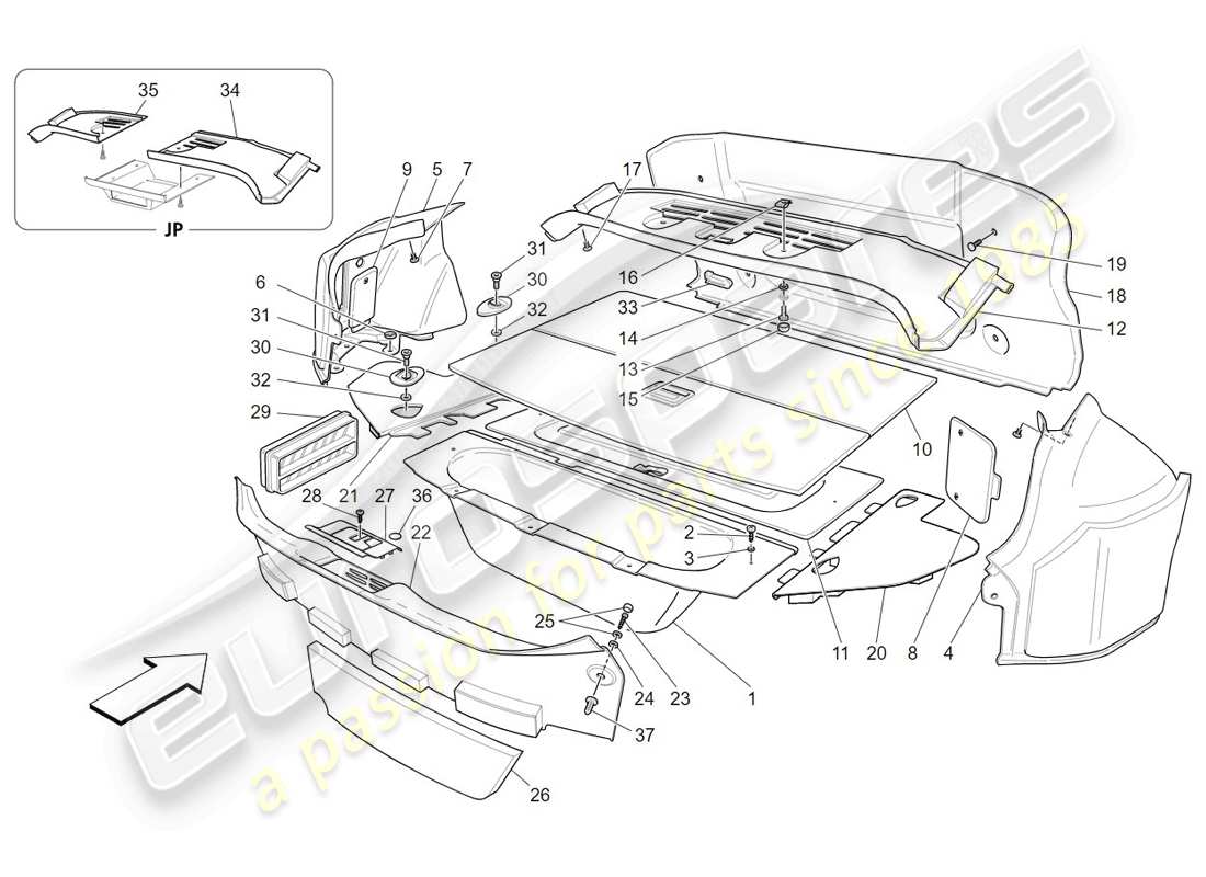 maserati granturismo (2009) tappetini per vano bagagli diagramma delle parti