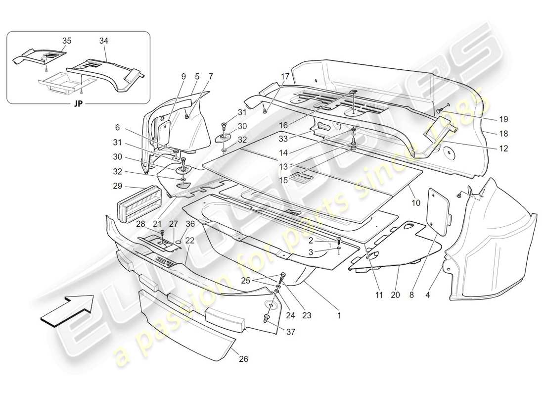 maserati granturismo (2009) tappetini per vano bagagli diagramma delle parti