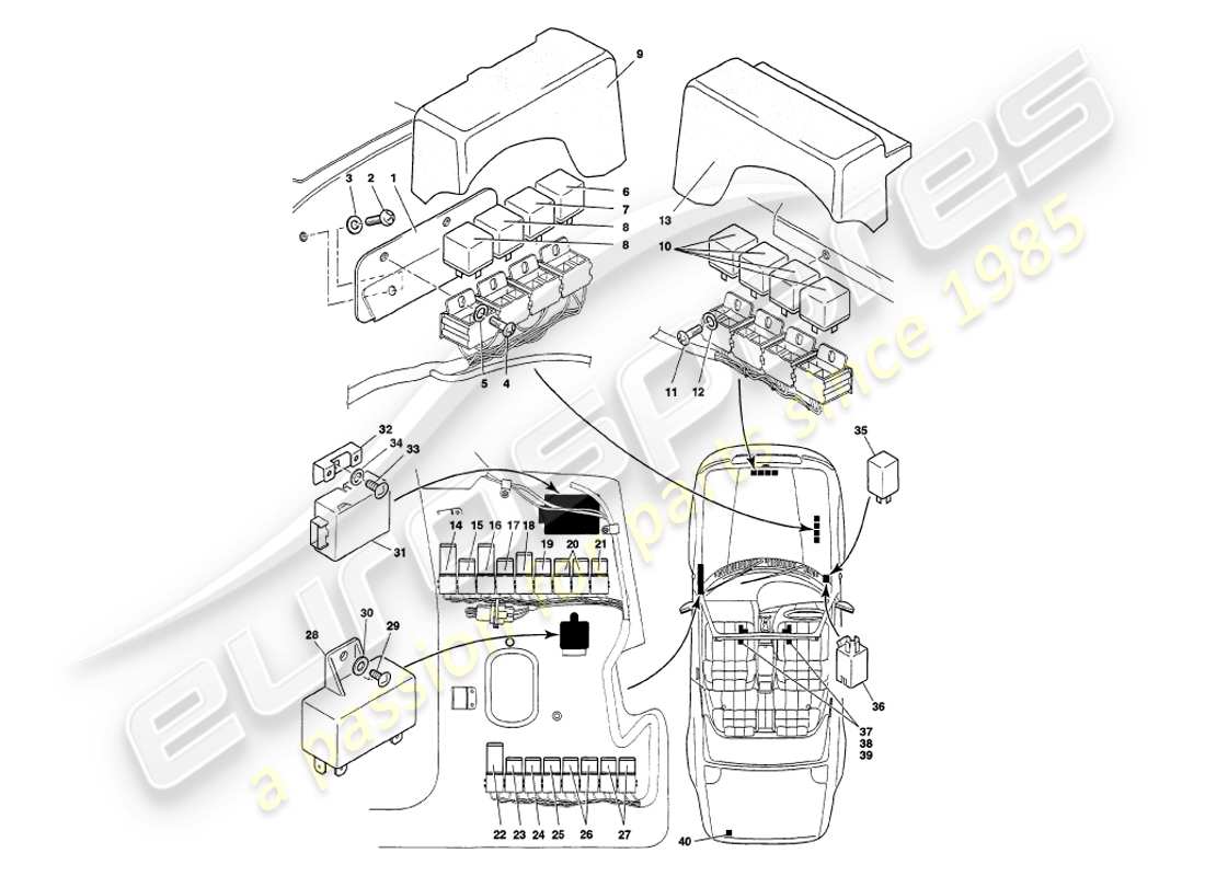 aston martin v8 volante (2000) relè, diagramma delle parti su vin 89026