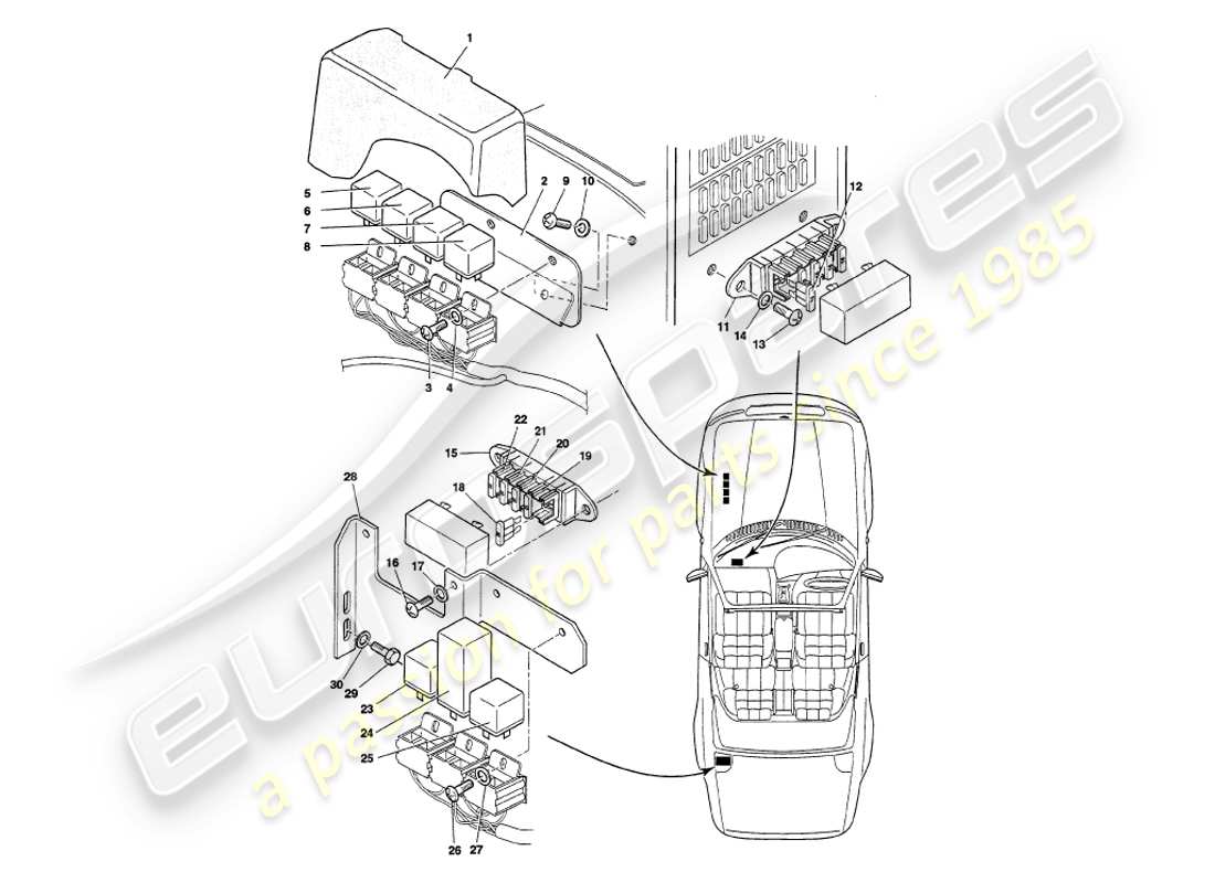 aston martin v8 volante (2000) relè, diagramma delle parti su vin 89026