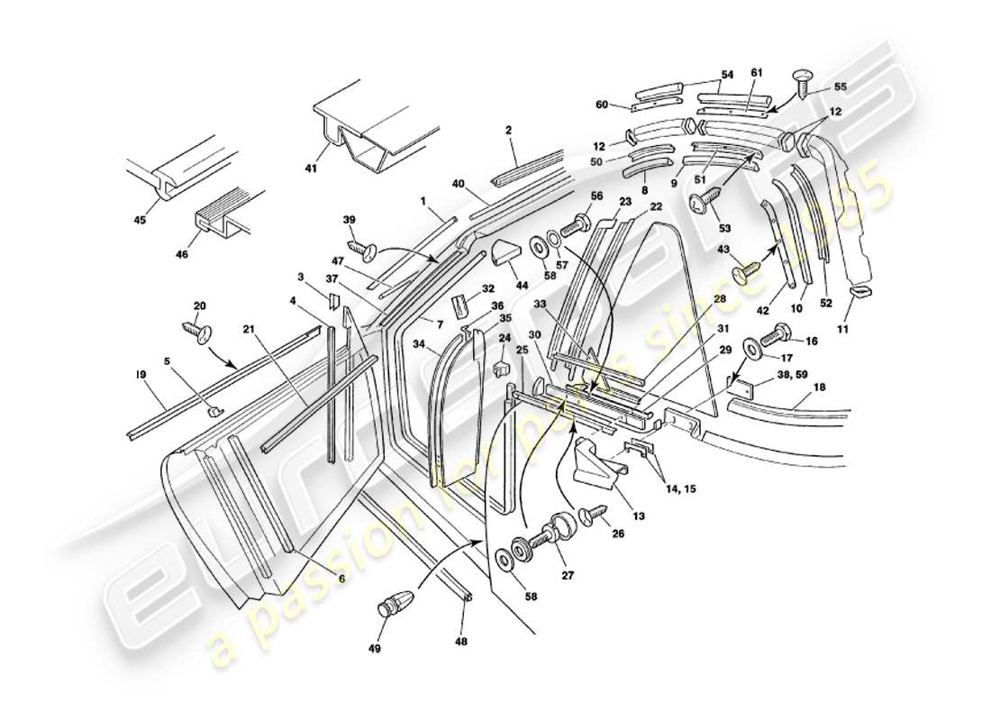 aston martin v8 volante (1999) sigilli meteorologici diagramma delle parti