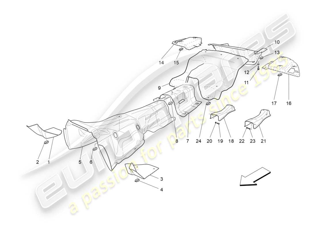 maserati granturismo (2012) pannelli termoisolanti diagramma delle parti