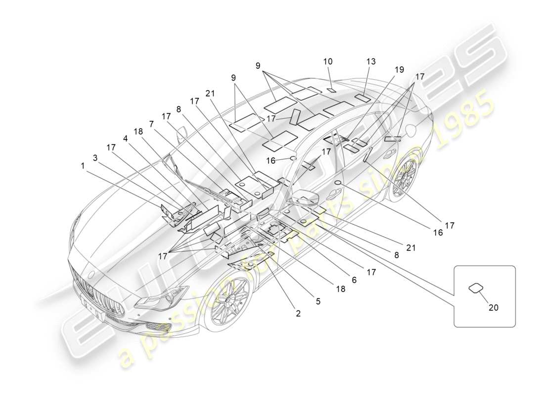 maserati qtp 3.0 tds v6 275hp (2015) pannelli insonorizzati all'interno del diagramma delle parti del veicolo