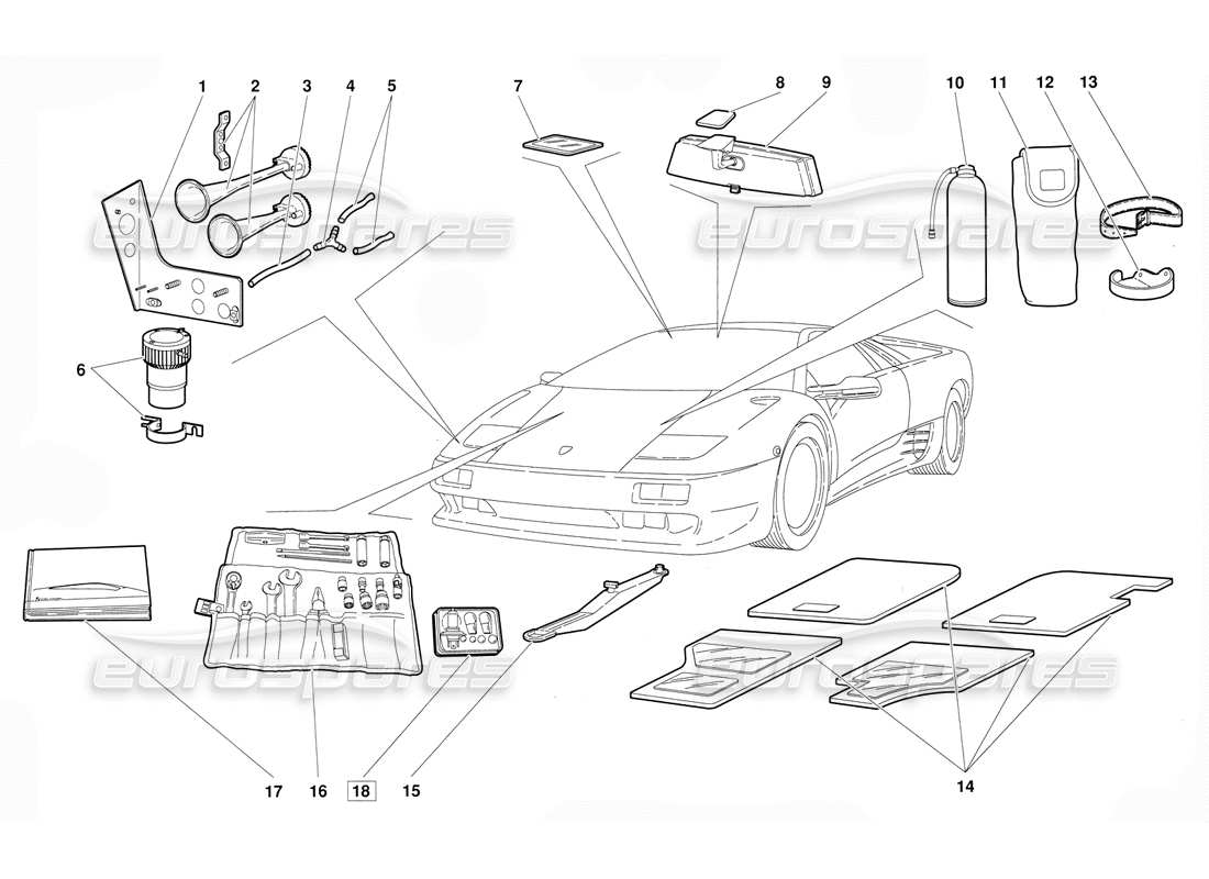 lamborghini diablo (1991) accessori (valido per la versione di giugno 1992) diagramma delle parti