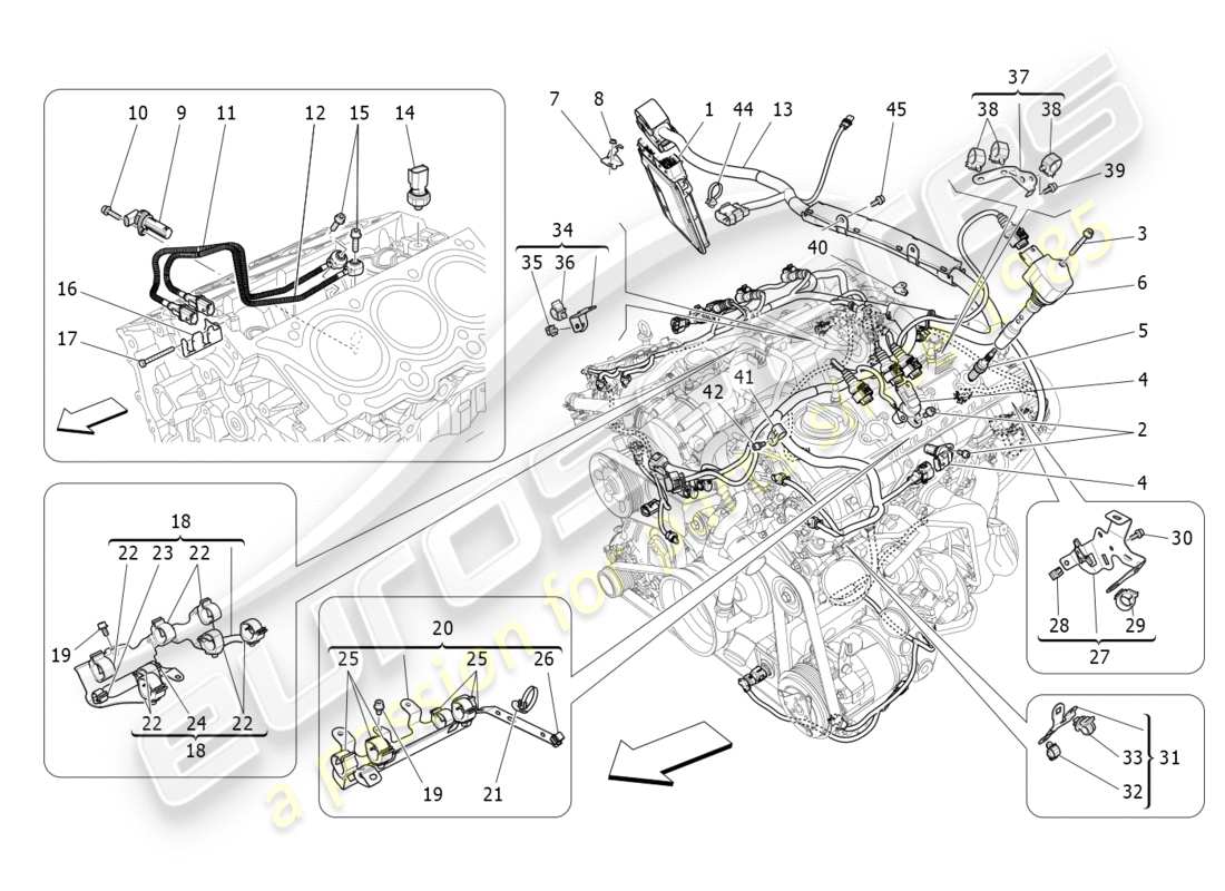 maserati qtp 3.0 bt v6 410hp (2014) controllo elettronico: diagramma delle parti di controllo dell'iniezione e della fasatura del motore