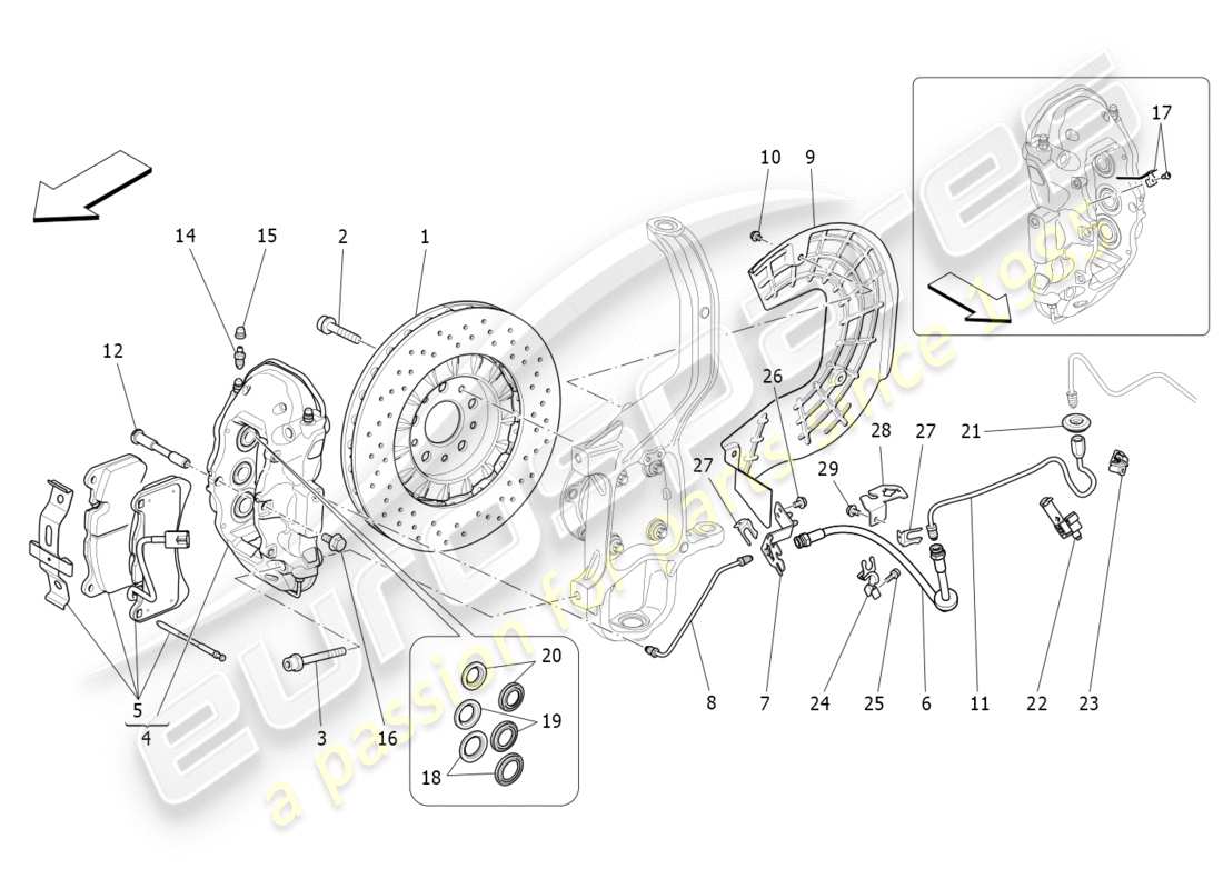 maserati qtp 3.0 tds v6 275hp (2015) schema parziale dei dispositivi di frenatura sulle ruote anteriori