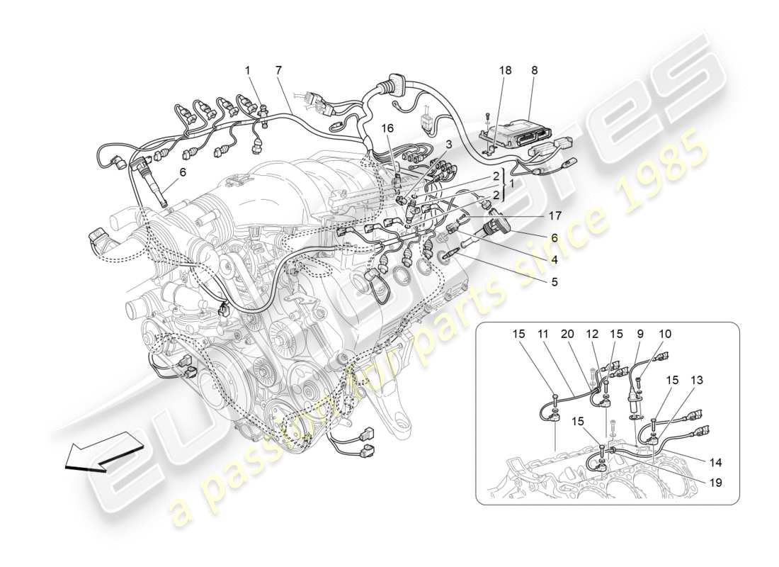 maserati granturismo (2011) controllo elettronico: diagramma delle parti di controllo dell'iniezione e della fasatura del motore