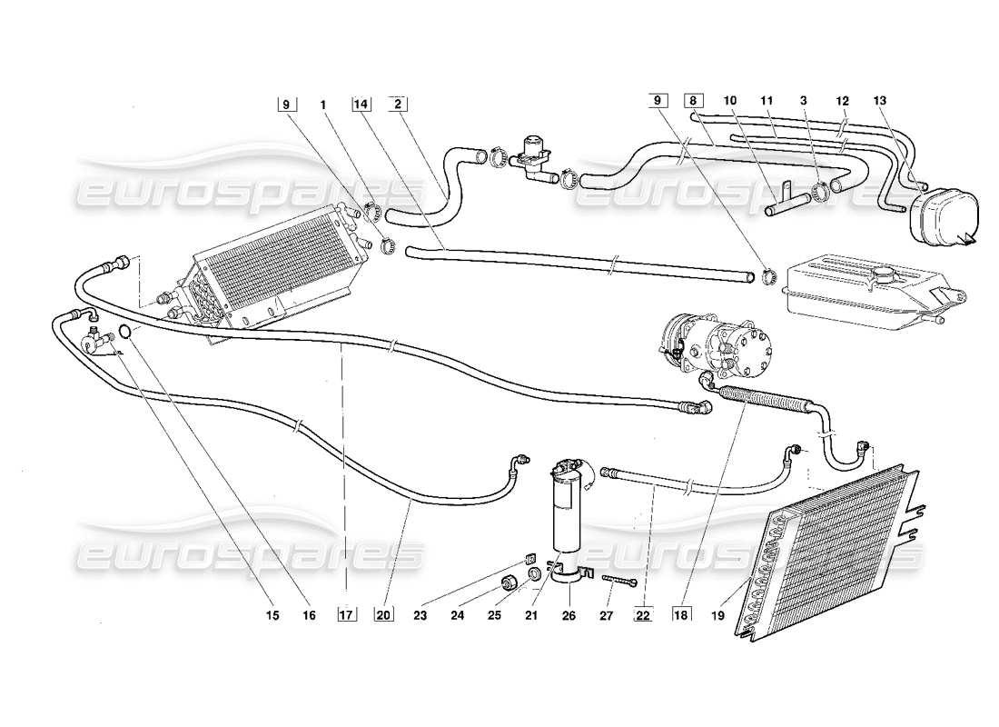 lamborghini diablo (1991) diagramma delle parti del controllo climatico (valido per la versione 1992 di giugno).