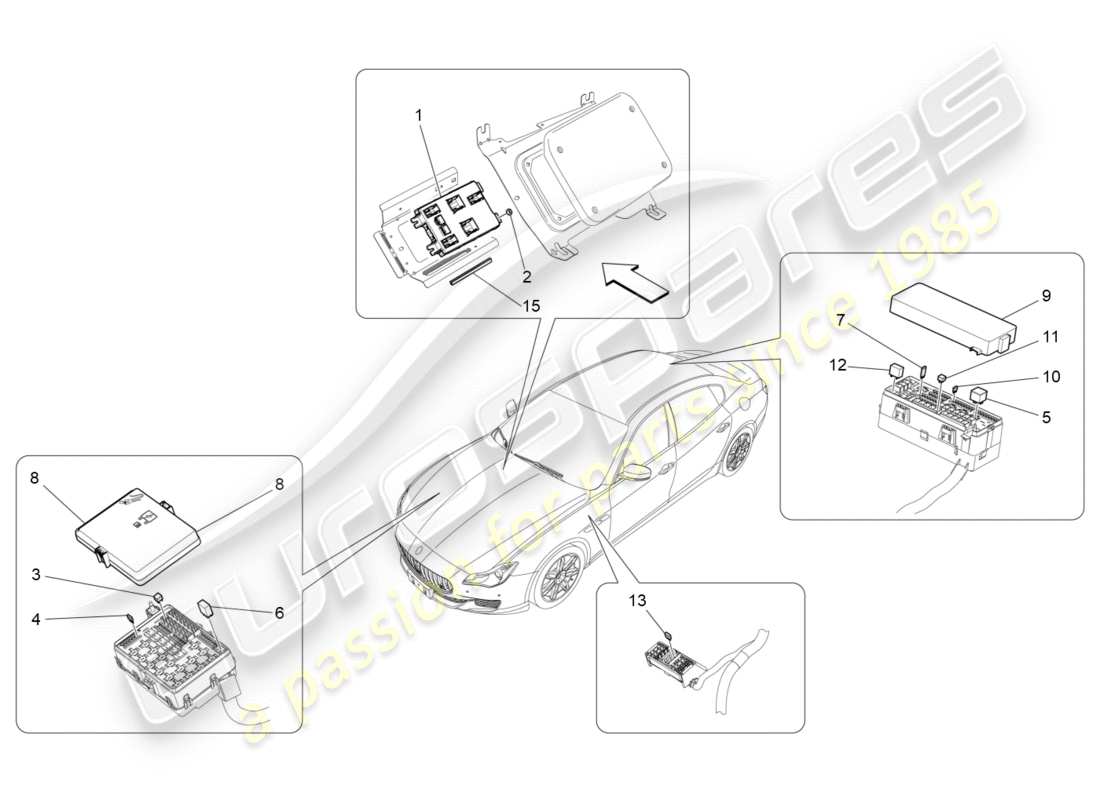 maserati qtp 3.0 tds v6 275hp (2015) schema delle parti di relè, fusibili e scatole