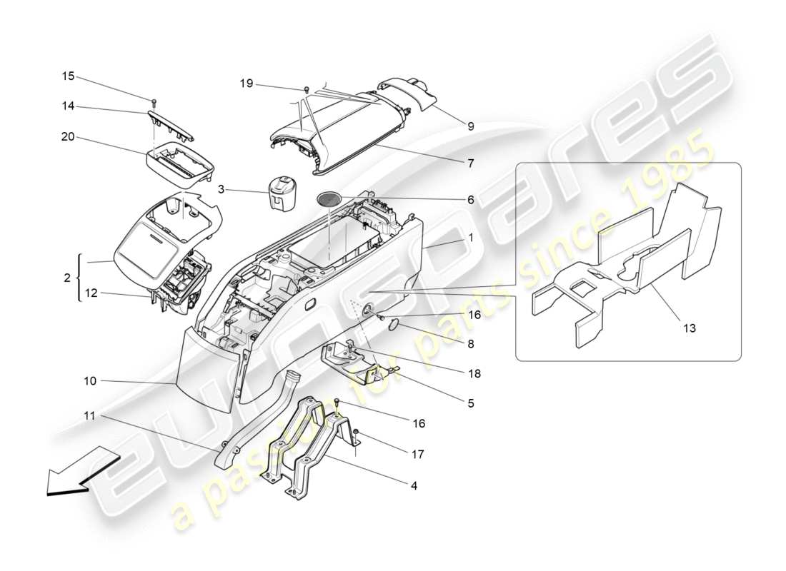 maserati qtp 3.0 tds v6 275hp (2015) console accessori e console posteriore schema delle parti