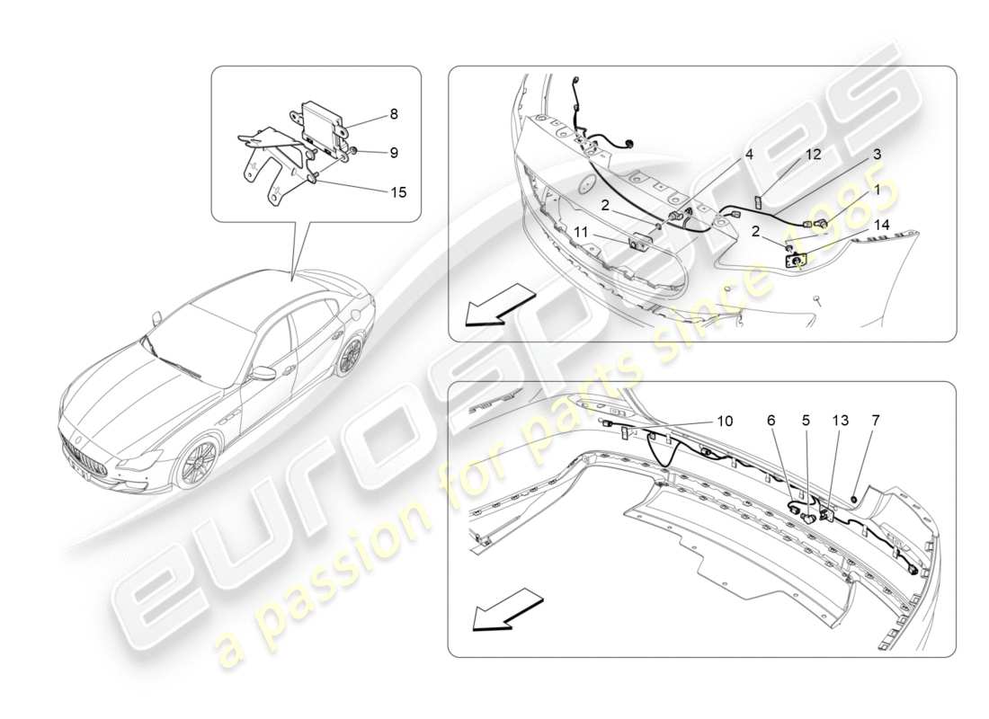 maserati qtp 3.0 bt v6 410hp (2014) diagramma delle parti dei sensori di parcheggio