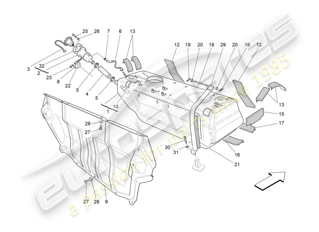 maserati qtp 3.0 tds v6 275hp (2015) diagramma delle parti del serbatoio del carburante