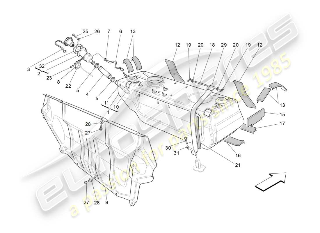 maserati granturismo (2012) serbatoio di carburante diagramma delle parti