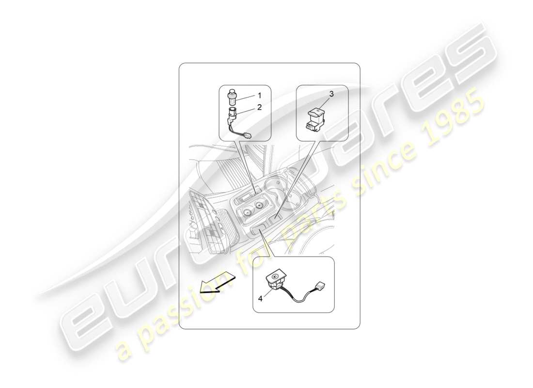 maserati granturismo s (2014) dispositivi della console centrale diagramma delle parti