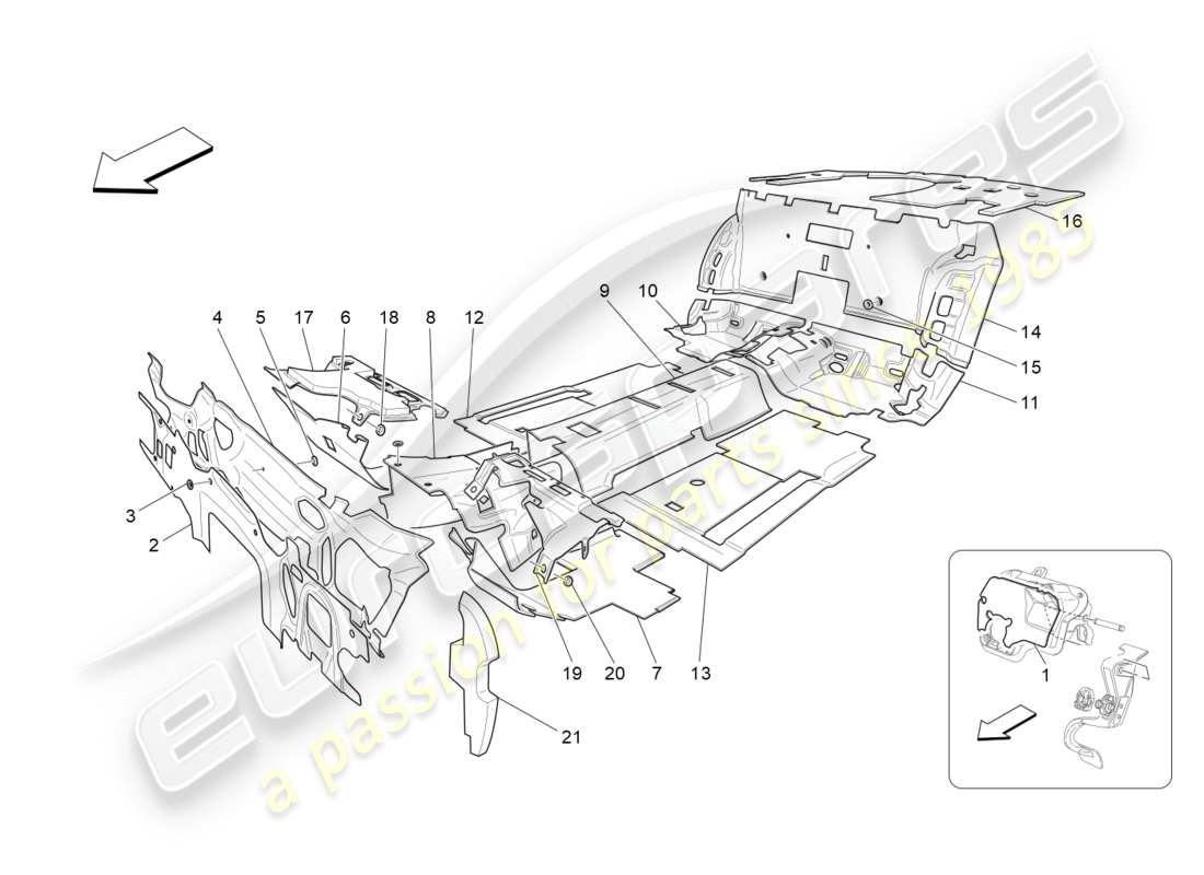 maserati granturismo (2010) pannelli insonorizzati all'interno del veicolo diagramma delle parti