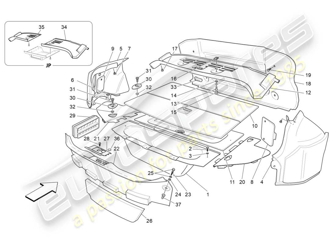 maserati granturismo (2010) tappetini per vano bagagli diagramma delle parti