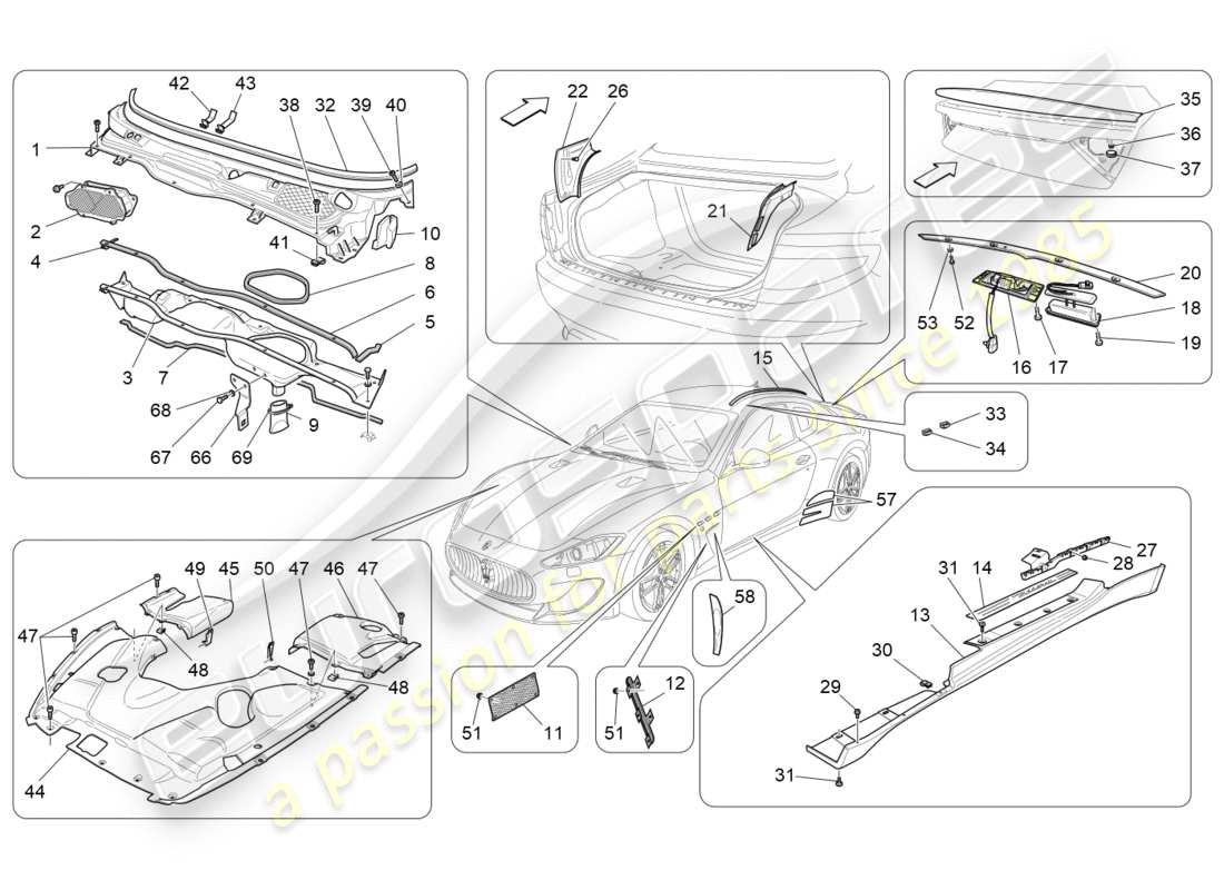 maserati qtp 3.0 tds v6 275hp (2015) schema delle parti di scudi, finiture e pannelli di copertura