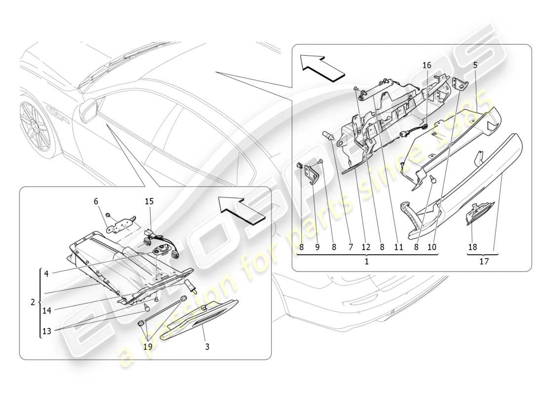 maserati qtp 3.0 tds v6 275hp (2015) diagramma delle parti dei vani portaoggetti
