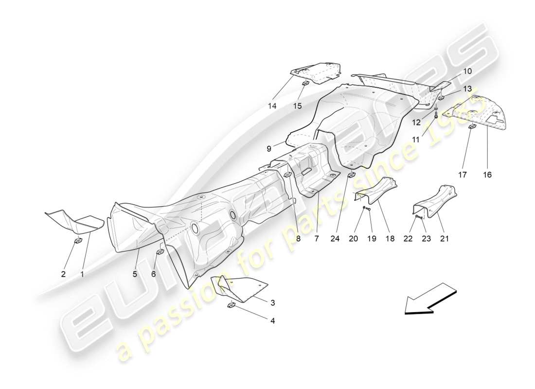 maserati granturismo (2009) pannelli termoisolanti diagramma delle parti