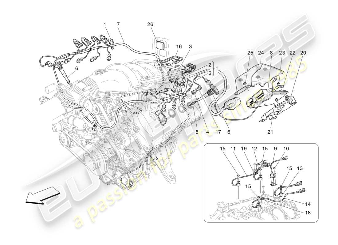 maserati granturismo (2011) controllo elettronico: diagramma delle parti di controllo dell'iniezione e della fasatura del motore