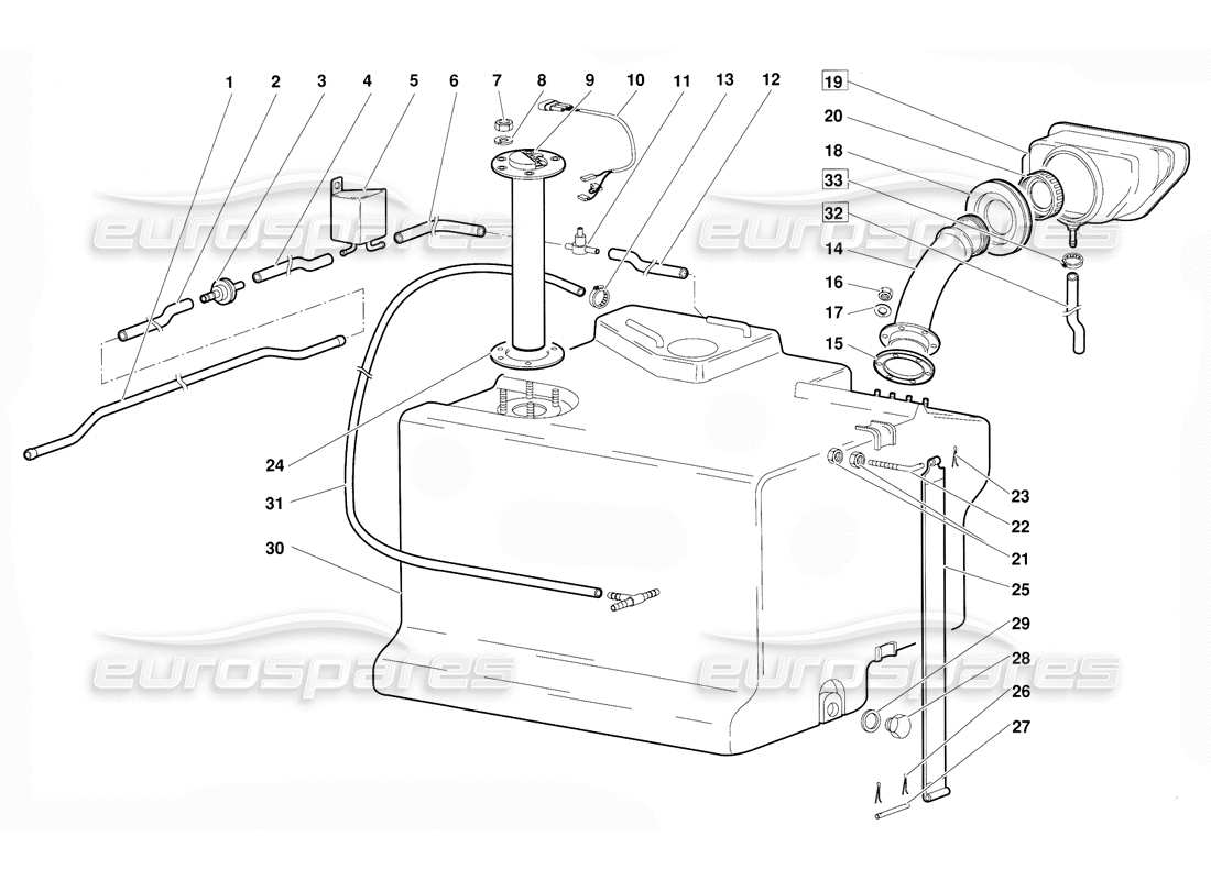 lamborghini diablo (1991) diagramma delle parti del sistema di alimentazione (valido per la versione 1992 di giugno).