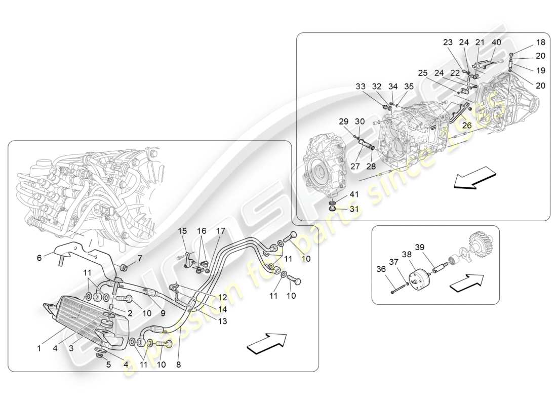 maserati granturismo (2011) diagramma delle parti di raffreddamento dell'olio del cambio e della lubrificazione