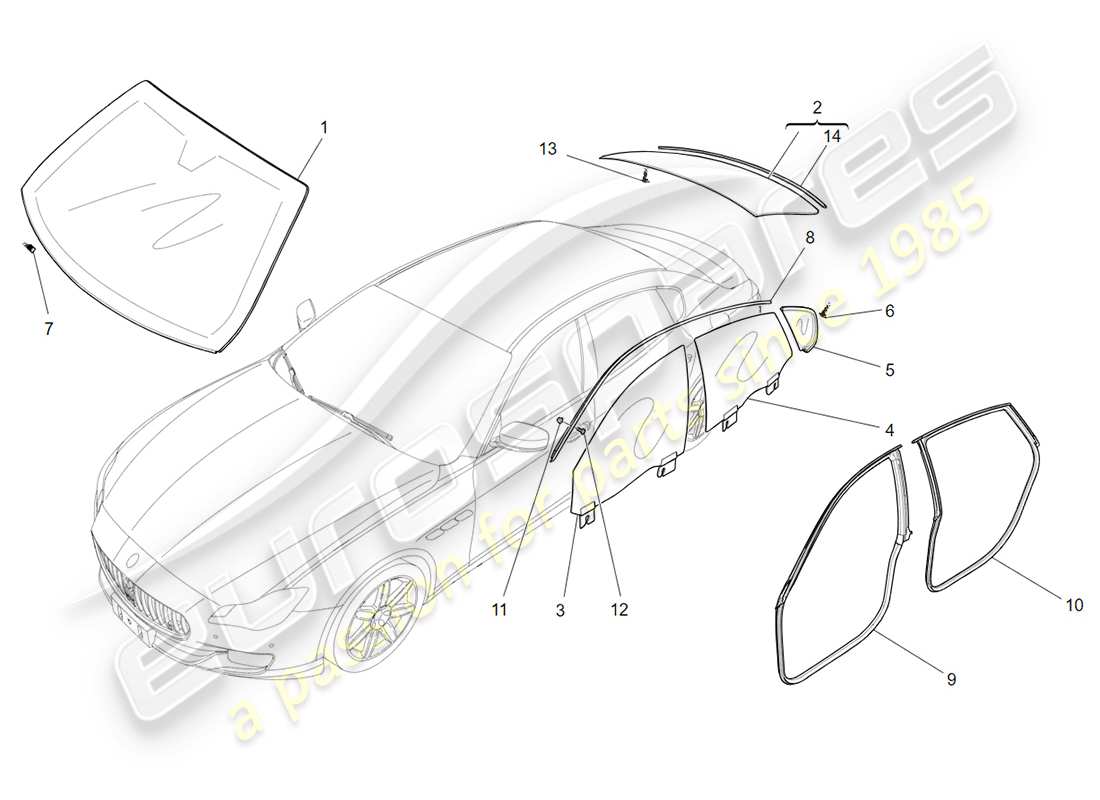 maserati qtp 3.0 tds v6 275hp (2015) diagramma delle parti di finestre e strisce di finestre