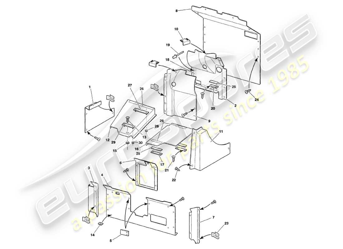 aston martin v8 volante (2000) assetto di avvio diagramma delle parti