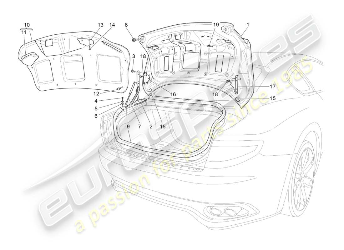 maserati granturismo (2009) coperchio posteriore diagramma delle parti