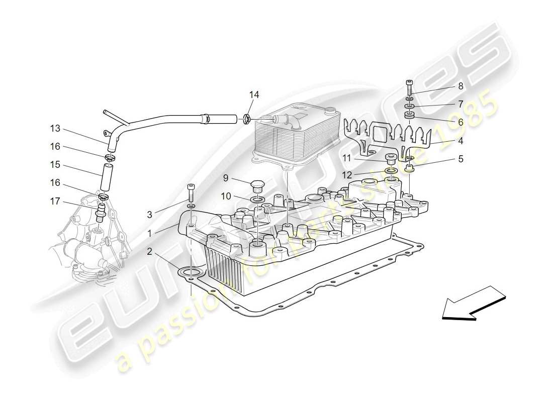 maserati granturismo (2009) diagramma delle parti dello scambiatore di calore