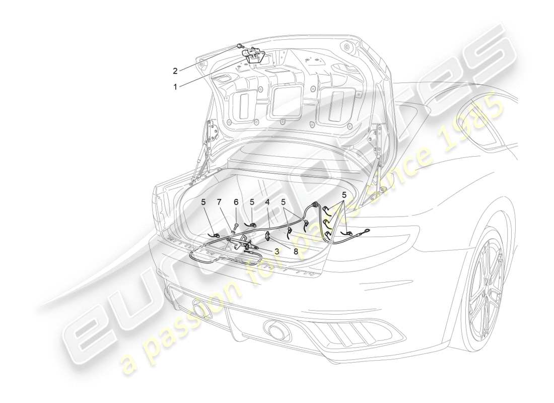 maserati qtp 3.0 tds v6 275hp (2015) schema delle parti del controllo dell'apertura del cofano posteriore