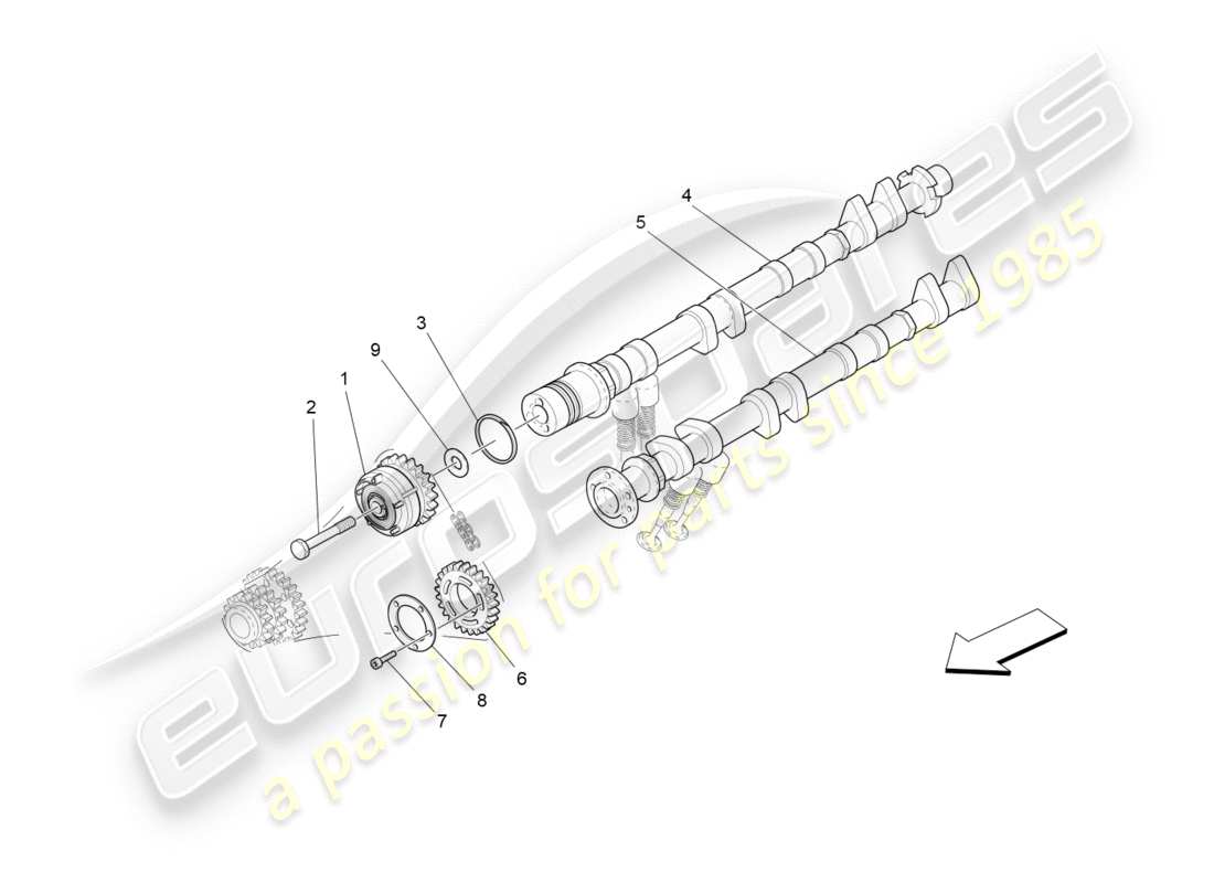 maserati granturismo s (2018) diagramma delle parti degli alberi a camme della testata sinistra