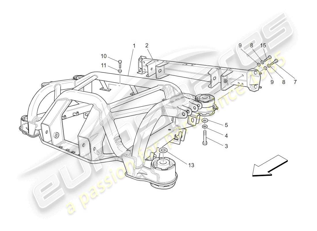 maserati granturismo (2009) schema delle parti del telaio posteriore